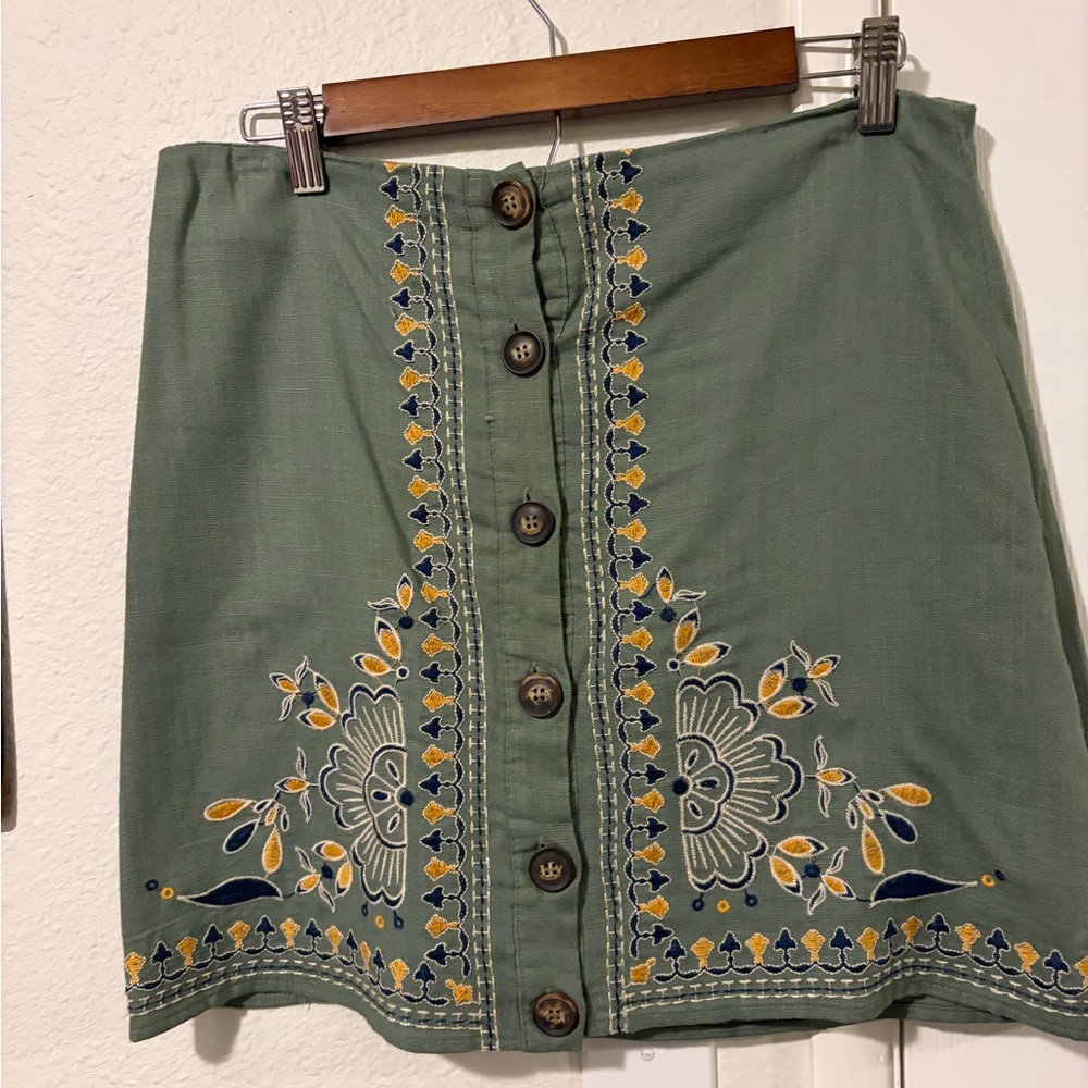 Blue Rain Olive Embroidered Mini Skirt